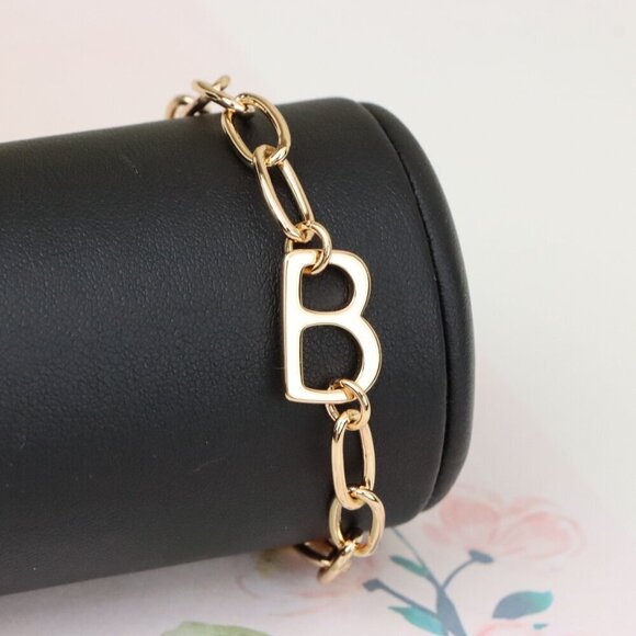 "Rose Gold Chain Bracelet with 'B' Initial Charm for Women, XPBL1129 - Picture 1 of 12
